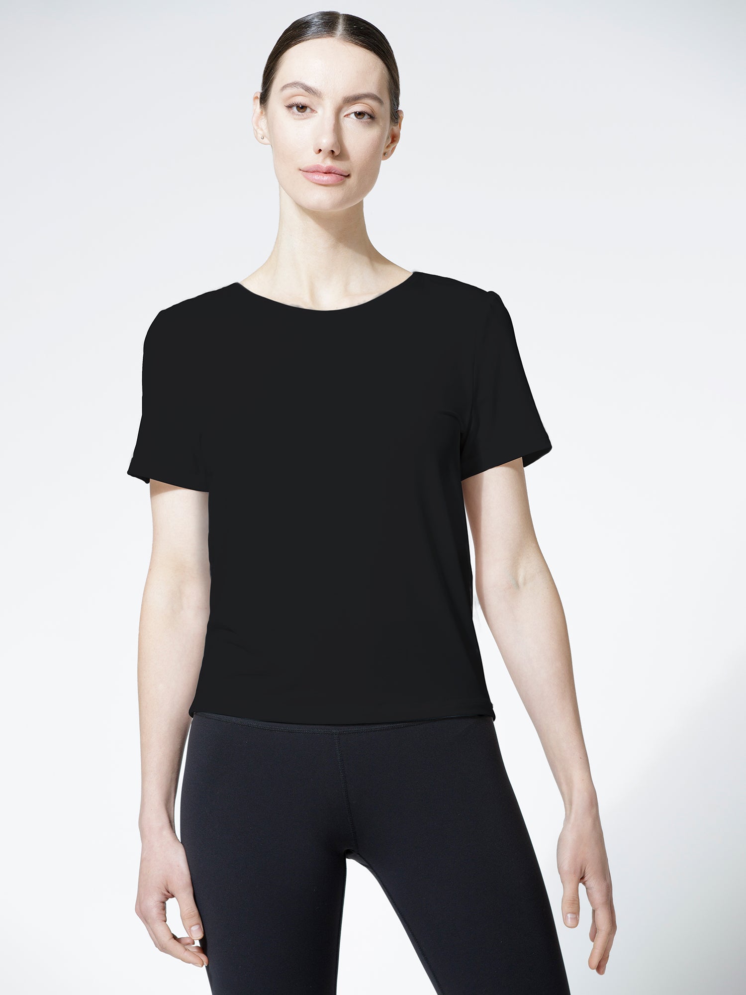 OPEN BACK WRAP TEE, BLACK