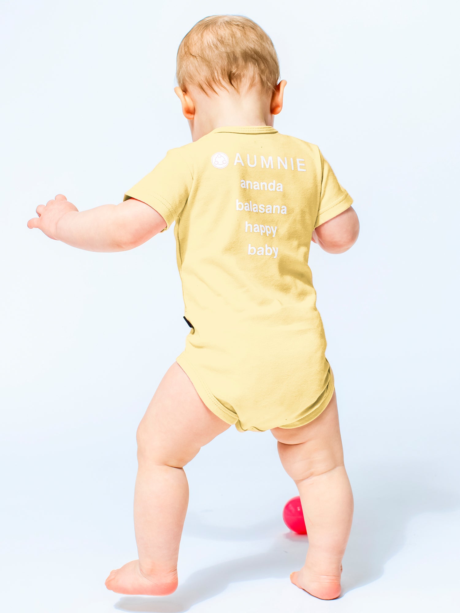 AUMkids HAPPY BABY SHORT SLEEVE ONESIE + BIB SET, YELLOW