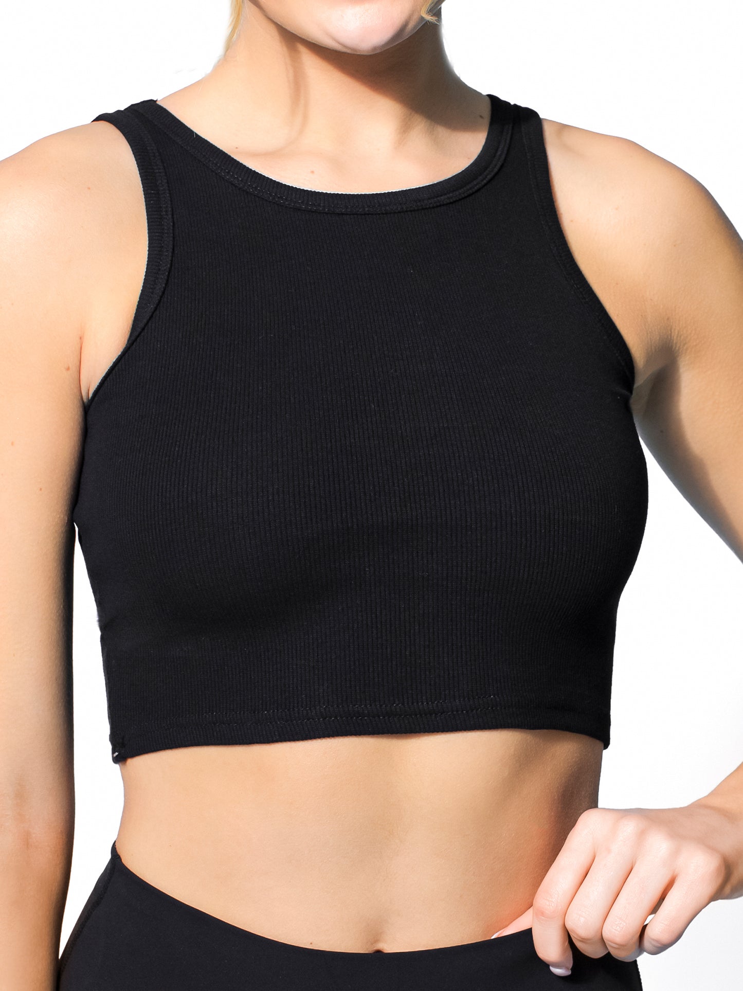 RIBBED COTTON TANK, BLACK