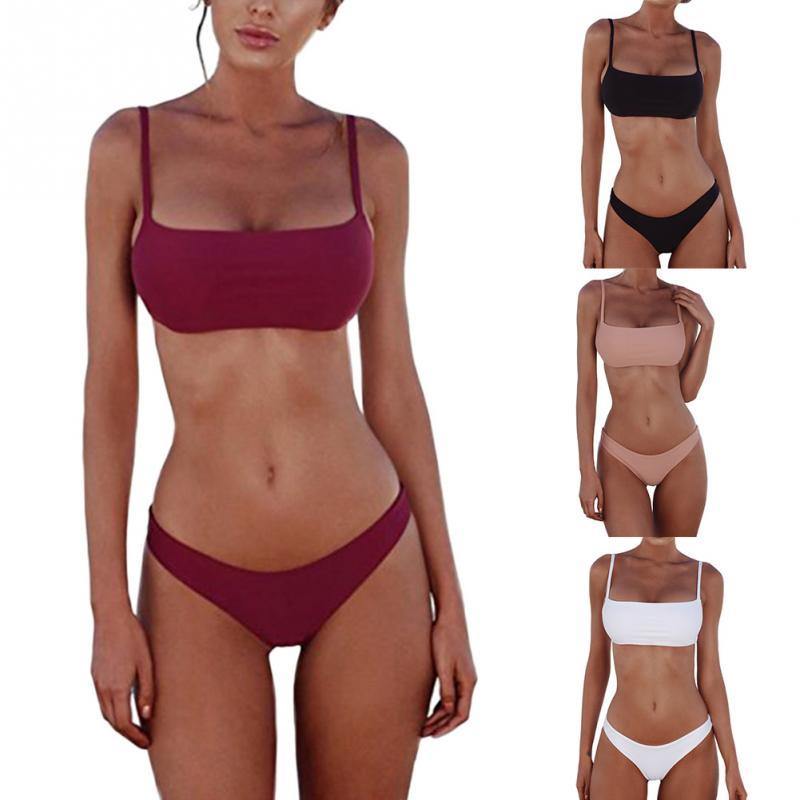 2019 New Summer Women Solid Bikini Set Push-up UnPadded Bra Swimsuit Swimwear Triangle Bather Suit Swimming Suit Biquini - souvikdeysample