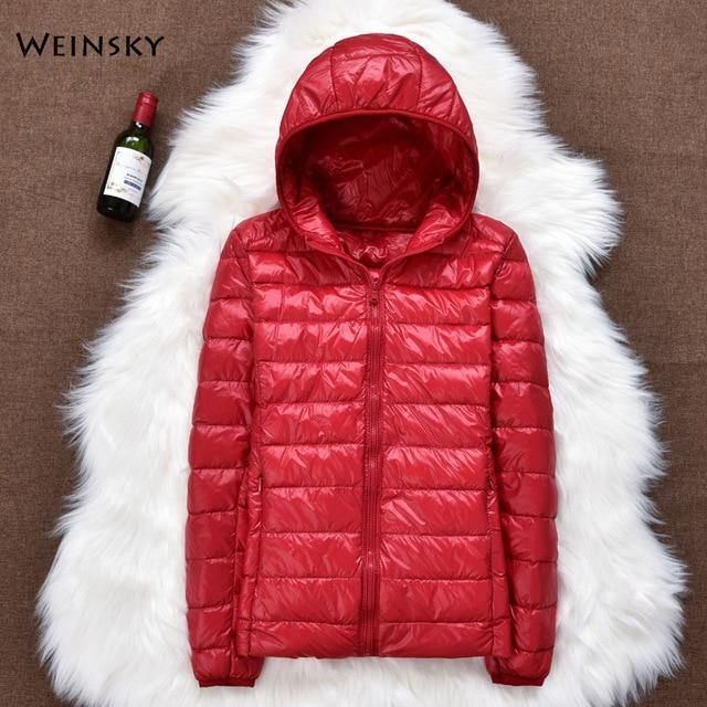 Winter Women Ultralight Thin Down Jacket White Duck Down Hooded Jackets Long Sleeve Warm Coat Parka Female Portable Outwear - souvikdeysample