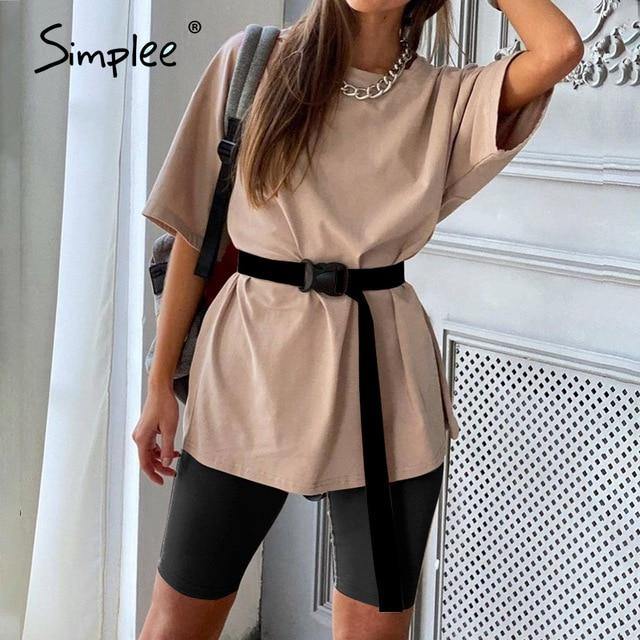 Simplee Casual Solid Outfits Women's Two Piece Suit with Belt Home Loose Sports Tracksuits Fashion Bicycle Summer Hot Suit 2020 - souvikdeysample