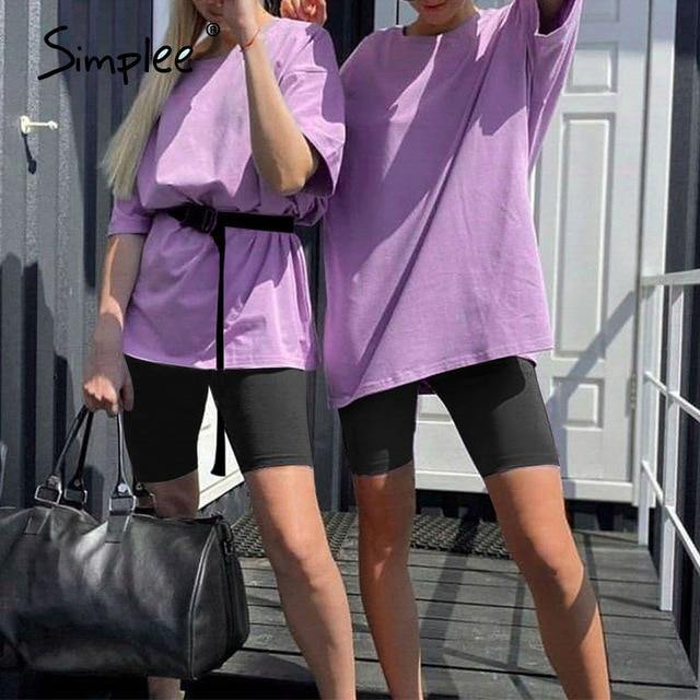 Simplee Casual Solid Outfits Women's Two Piece Suit with Belt Home Loose Sports Tracksuits Fashion Bicycle Summer Hot Suit 2020 - souvikdeysample