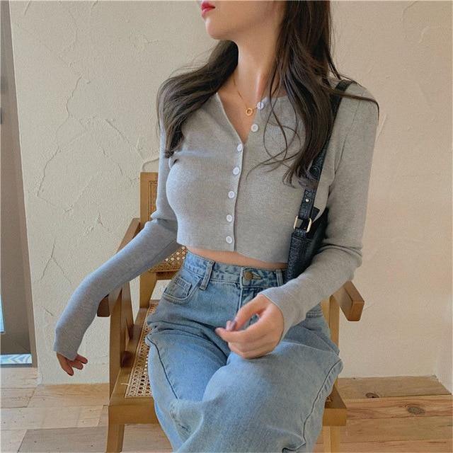 Korean Style O-neck Short Knitted Sweaters Women Thin Cardigan Fashion Sleeve Sun Protection Crop Top Ropa Mujer - souvikdeysample