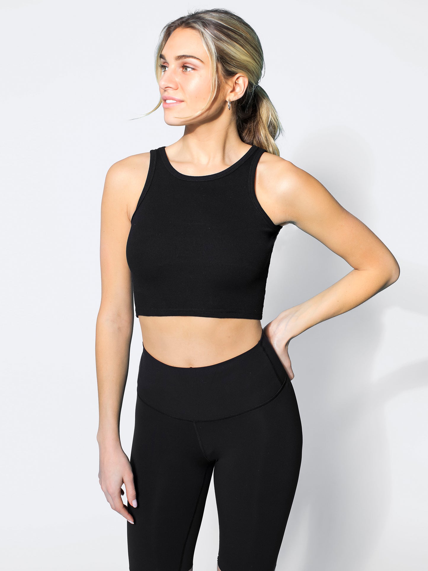 RIBBED COTTON TANK, BLACK