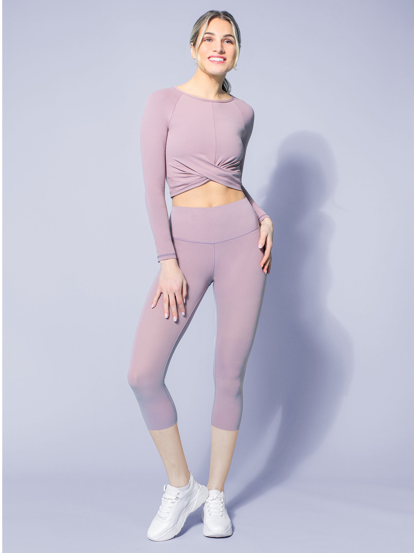 NUDE FRONT WRAP LONG SLEEVE TEE, ASH MAUVE