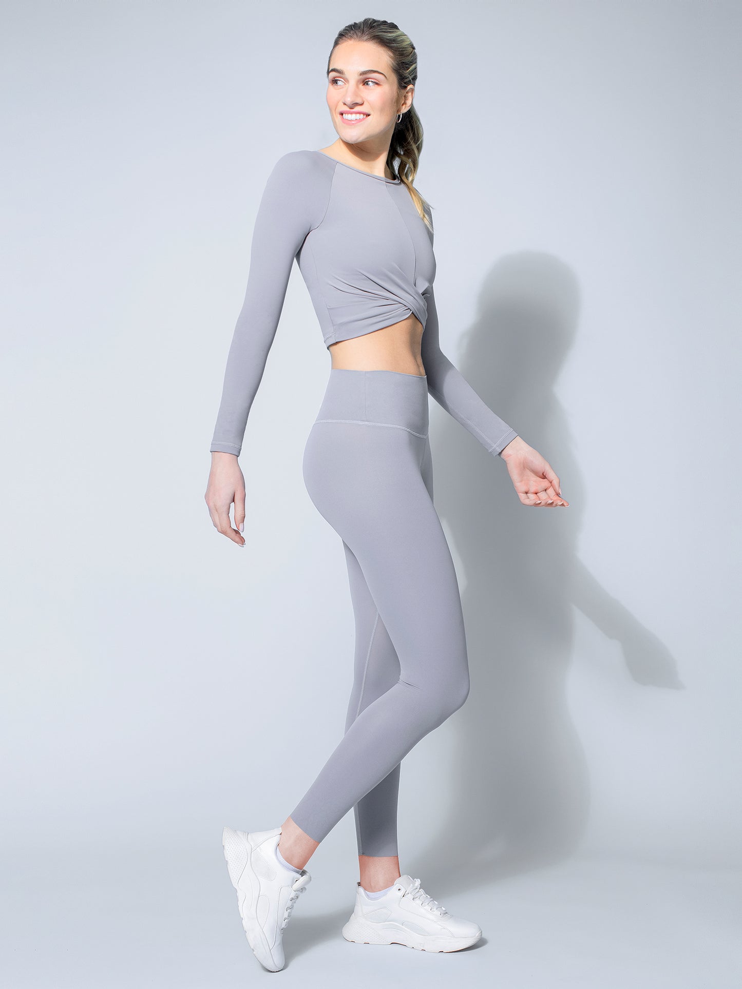 NUDE FRONT WRAP LONG SLEEVE TEE, LUNAR GREY