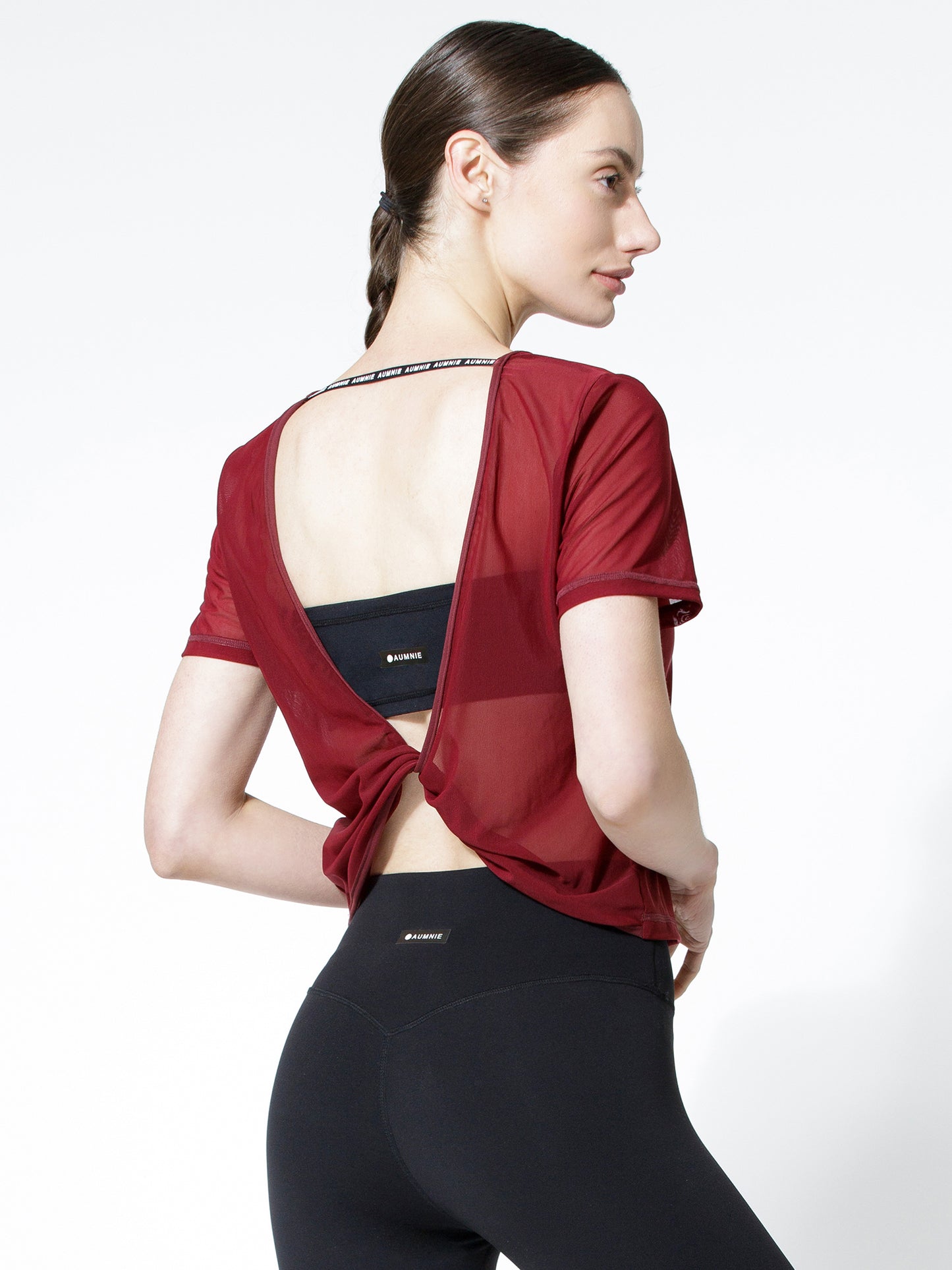 MESH TWIST TEE, BORDEAUX MESH