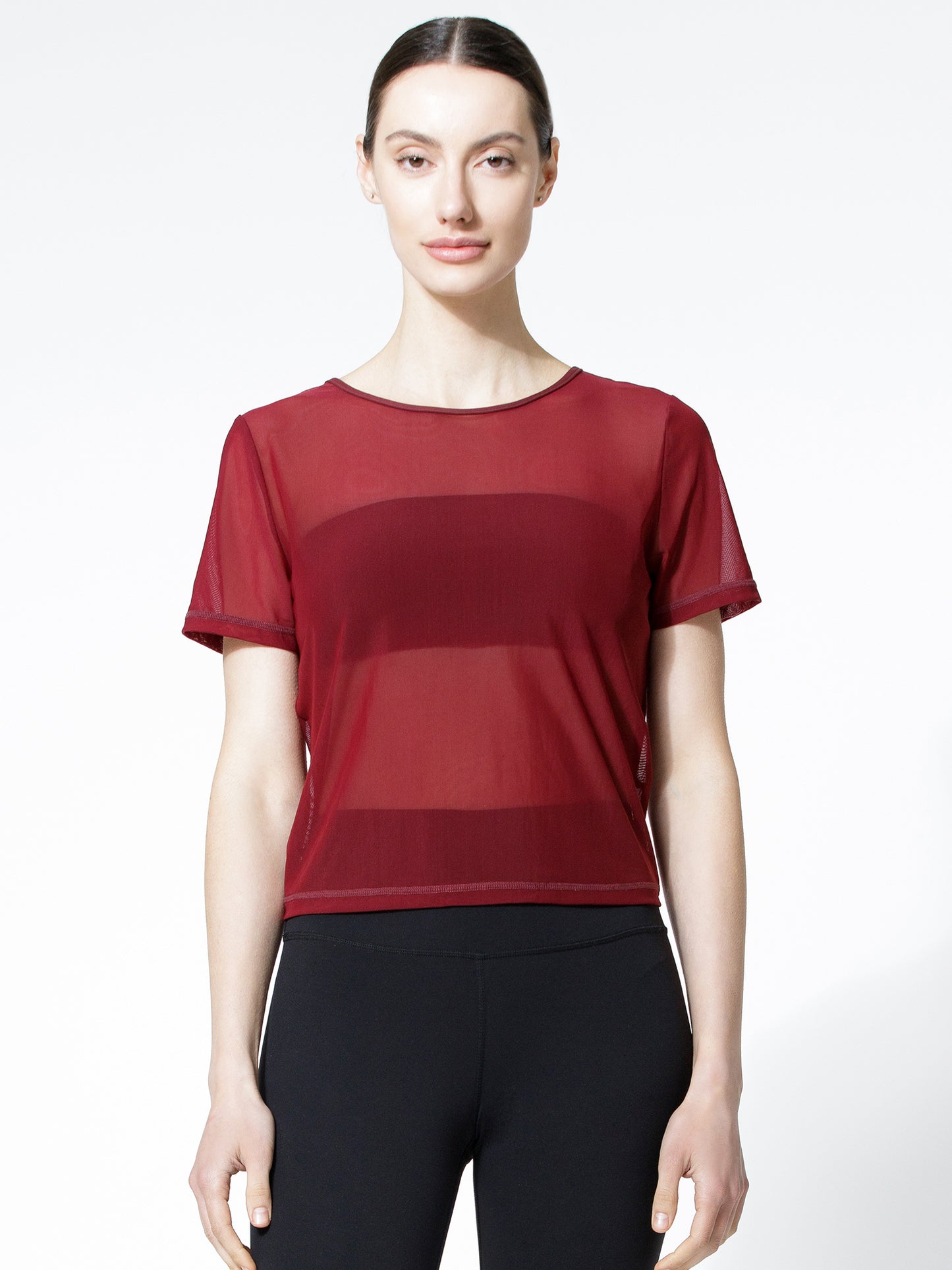 MESH TWIST TEE, BORDEAUX MESH