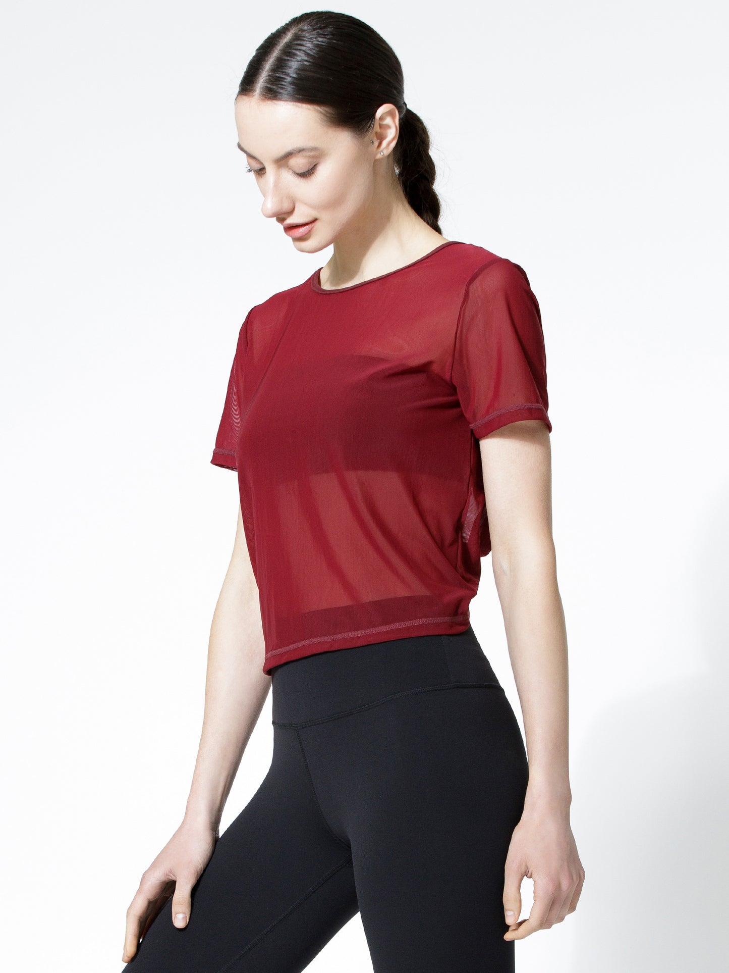 MESH TWIST TEE, BORDEAUX MESH