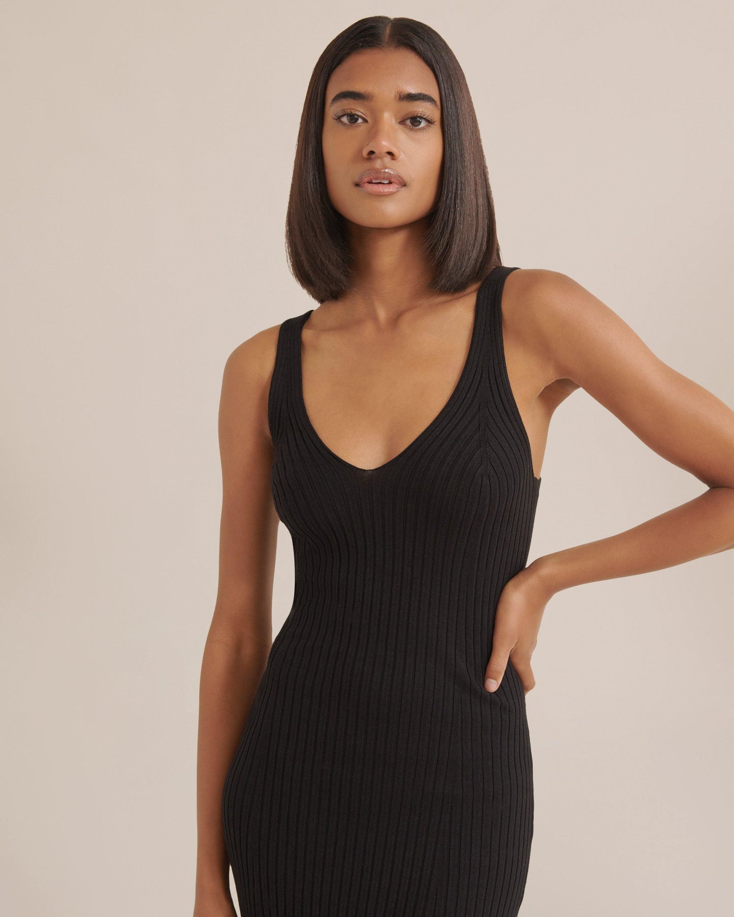 Teja V-Neck Ribbed Dress - souvikdeysample
