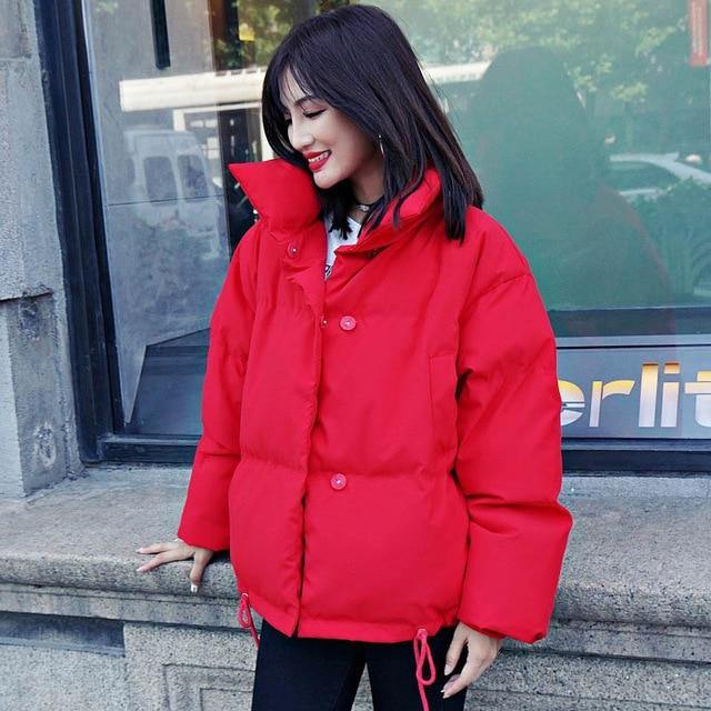 Korean Style 2019 Winter Jacket Women Stand Collar Solid Black White Female Down Coat Loose Oversized Womens Short Parka - souvikdeysample