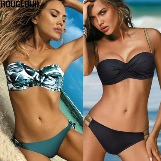 2020 Sexy Solid Color Bikini Women Swimwear Bandeau Biquini Swimsuit Female Bathing Suit Push Up Bikini Set Beachwear - souvikdeysample