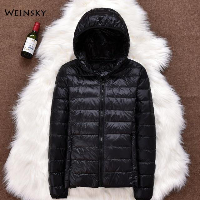 Winter Women Ultralight Thin Down Jacket White Duck Down Hooded Jackets Long Sleeve Warm Coat Parka Female Portable Outwear - souvikdeysample