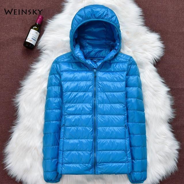 Winter Women Ultralight Thin Down Jacket White Duck Down Hooded Jackets Long Sleeve Warm Coat Parka Female Portable Outwear - souvikdeysample