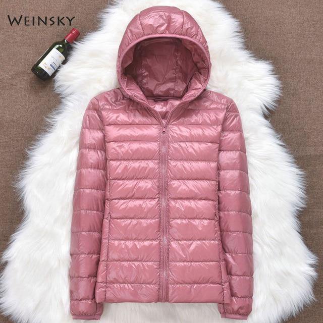 Winter Women Ultralight Thin Down Jacket White Duck Down Hooded Jackets Long Sleeve Warm Coat Parka Female Portable Outwear - souvikdeysample