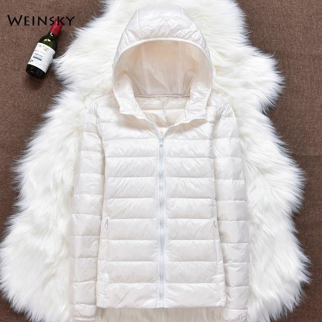 Winter Women Ultralight Thin Down Jacket White Duck Down Hooded Jackets Long Sleeve Warm Coat Parka Female Portable Outwear - souvikdeysample