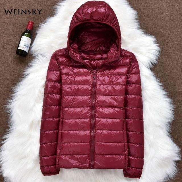 Winter Women Ultralight Thin Down Jacket White Duck Down Hooded Jackets Long Sleeve Warm Coat Parka Female Portable Outwear - souvikdeysample
