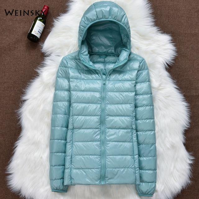 Winter Women Ultralight Thin Down Jacket White Duck Down Hooded Jackets Long Sleeve Warm Coat Parka Female Portable Outwear - souvikdeysample