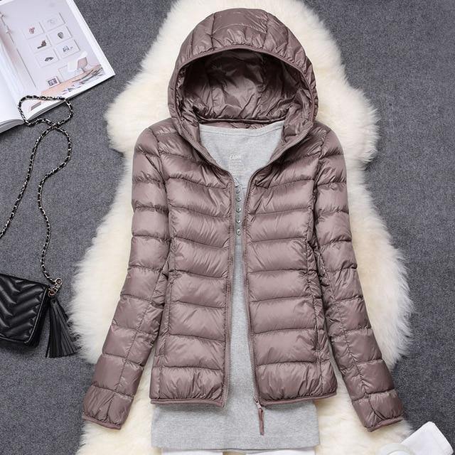 Winter Women Ultralight Thin Down Jacket White Duck Down Hooded Jackets Long Sleeve Warm Coat Parka Female Portable Outwear - souvikdeysample