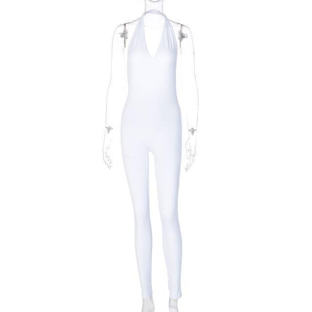 Simenual Solid Bodycon Halter Women Long Jumpsuits Skinny Backless Sleeveless Workout Overalls Sportswear Fashion Basic Jumpsuit - souvikdeysample