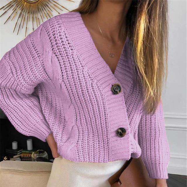Women Short Cardigan Knitted Sweater Autumn Winter Long Sleeve V neck Jumper Cardigans Casual Streetwear Fashion Pull Femme Coat - souvikdeysample