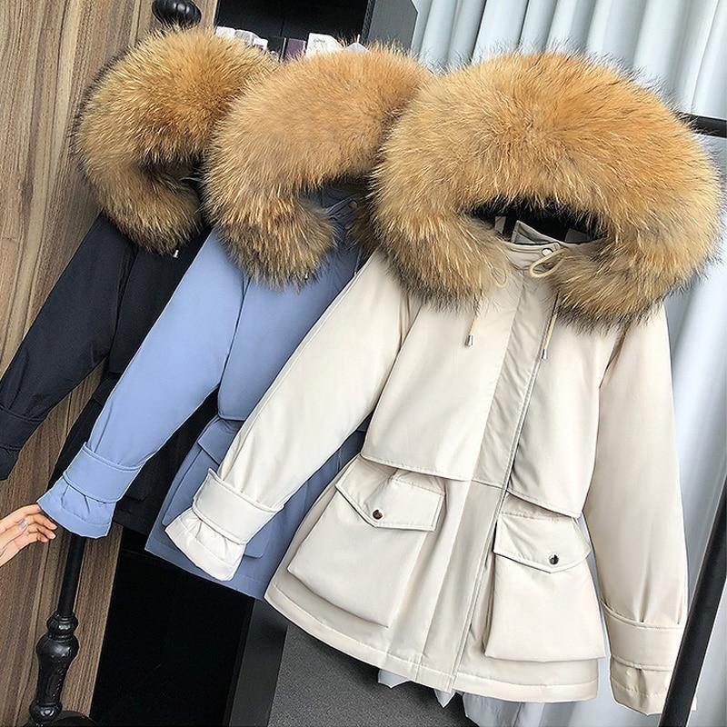 Large Natural Raccoon Fox Fur Hooded Winter Down Coat Women 90% White Duck Down Jacket Thick Warm Parkas Female Outerwear - souvikdeysample