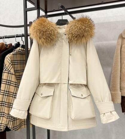 Large Natural Raccoon Fox Fur Hooded Winter Down Coat Women 90% White Duck Down Jacket Thick Warm Parkas Female Outerwear - souvikdeysample