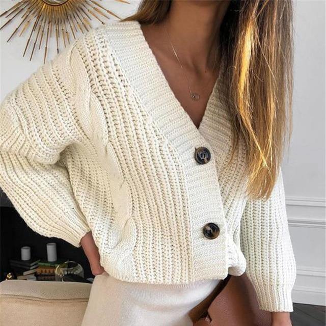 Women Short Cardigan Knitted Sweater Autumn Winter Long Sleeve V neck Jumper Cardigans Casual Streetwear Fashion Pull Femme Coat - souvikdeysample