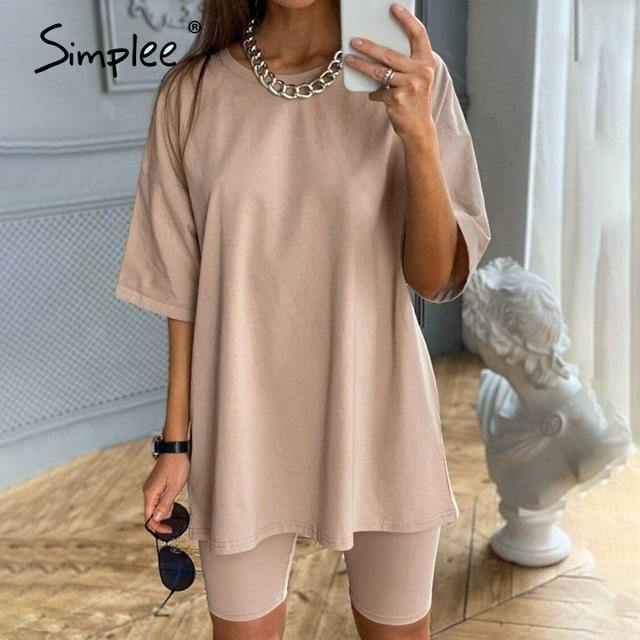 Simplee Casual Solid Outfits Women's Two Piece Suit with Belt Home Loose Sports Tracksuits Fashion Bicycle Summer Hot Suit 2020 - souvikdeysample