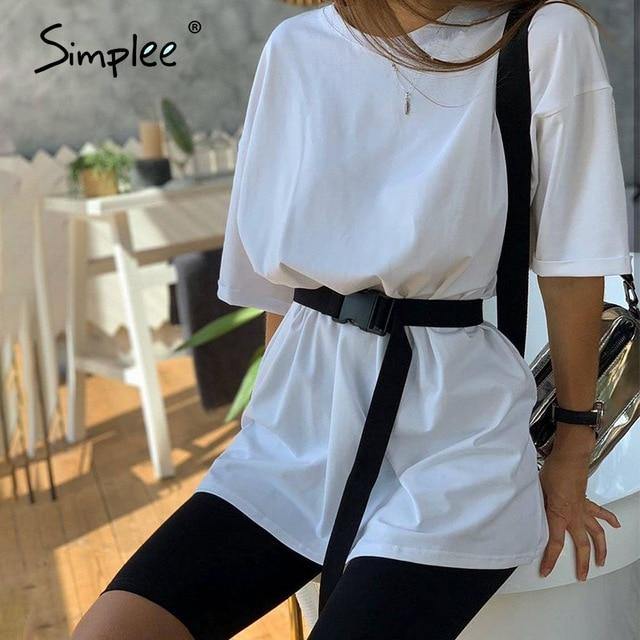 Simplee Casual Solid Outfits Women's Two Piece Suit with Belt Home Loose Sports Tracksuits Fashion Bicycle Summer Hot Suit 2020 - souvikdeysample
