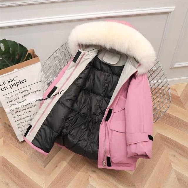 Large Natural Raccoon Fox Fur Hooded Winter Down Coat Women 90% White Duck Down Jacket Thick Warm Parkas Female Outerwear - souvikdeysample