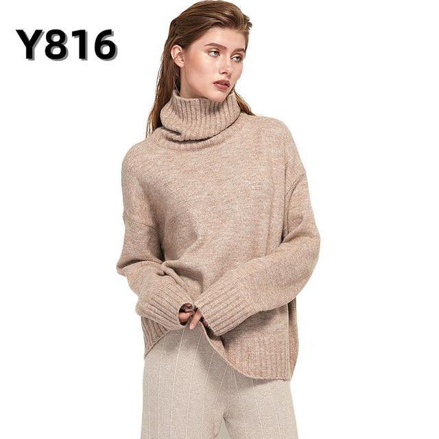 Aachoae Autumn Winter Women Knitted Turtleneck Cashmere Sweater 2020 Casual Basic Pullover Jumper Batwing Long Sleeve Loose Tops - souvikdeysample