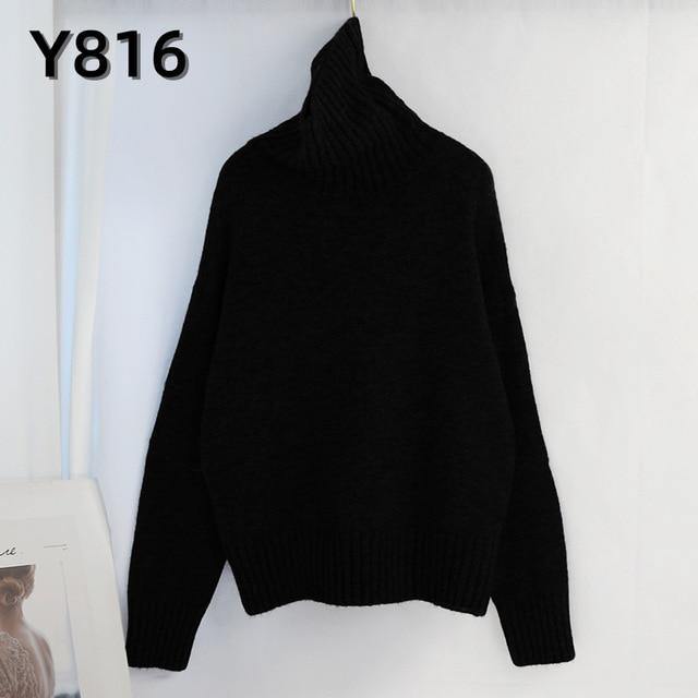 Aachoae Autumn Winter Women Knitted Turtleneck Cashmere Sweater 2020 Casual Basic Pullover Jumper Batwing Long Sleeve Loose Tops - souvikdeysample