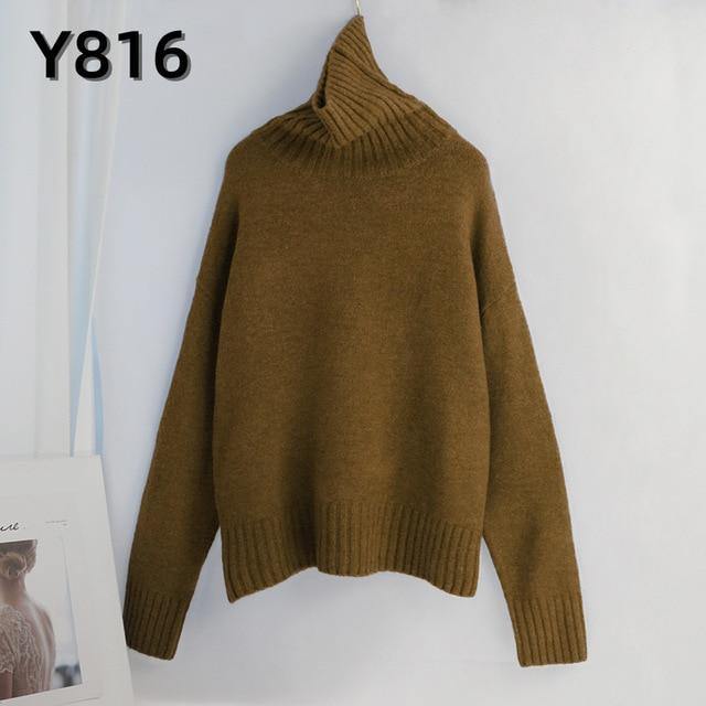 Aachoae Autumn Winter Women Knitted Turtleneck Cashmere Sweater 2020 Casual Basic Pullover Jumper Batwing Long Sleeve Loose Tops - souvikdeysample
