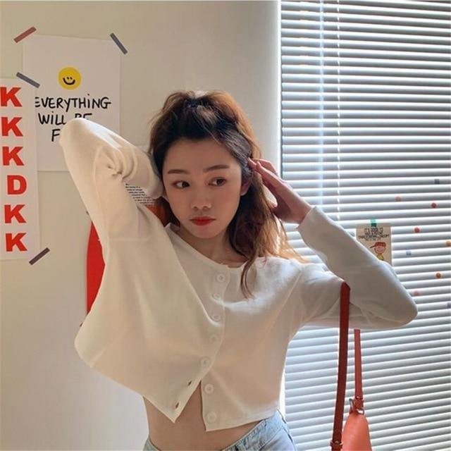 Korean Style O-neck Short Knitted Sweaters Women Thin Cardigan Fashion  Sleeve Sun Protection Crop Top Ropa Mujer - souvikdeysample